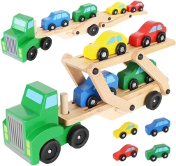 Kruzzel wooden truck with tow platform and 4 toy cars