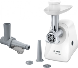 Електрическа месомелачка Bosch MFW2515W, компактна 1500 W с приставки за наденици и за пасиране