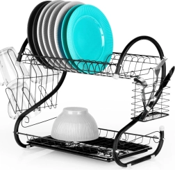 Черен двуетажен сушилен рафт за съдове 52 × 24,5 × 38 cm Vilde