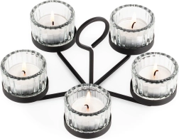 Metal candle holder for 5 tealights with glass cups, black 21 × 21 × 12 cm