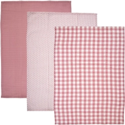 Set of 3 Cotton Kitchen Towels Pink Motifs ORION