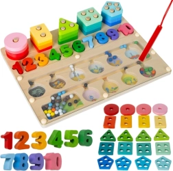 Дървен Montessori сортер 3в1 Kruzzel (магнитен лабиринт, форми и числа) 30 × 22,5 см
