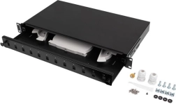 Оптична крос-панел 19'' 1U, 12× SC simplex / 12× LC duplex, изтегляща се, черна + аксесоари