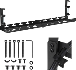 Under-desk cable organizer with adjustable rail