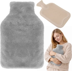 RUHHY 1.8 l hot water bottle with grey plush cover