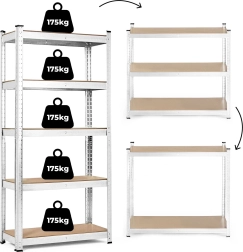 Складов рафт 180x90x40 см от поцинкована стомана, 5 рафта, товароносимост 875 кг ModernHome