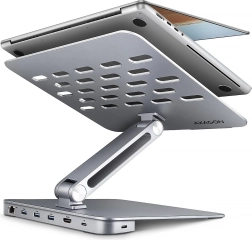 Axagon HMC-STND алуминиев 7в1 USB-C хъб със стойка за лаптопи 10–16", HDMI 4K/60 Hz, 3x USB-A, GLAN, PD 100 W, 60 см кабел