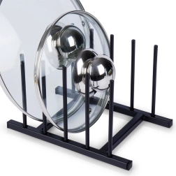 Метална стойка за капаци и чинии, черна 19,5 × 12,5 × 12 см