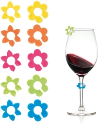 Colorful tags for glasses – flowers, 10 pcs