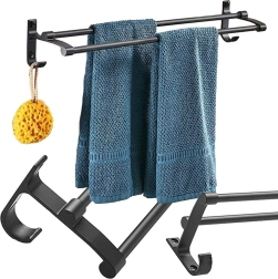Двоен стенен държач за кърпи, черен метал, 58,6 см
