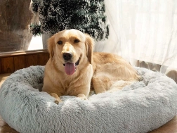 Плюшено легълце за котки и малки кучета 50 см – Сиво