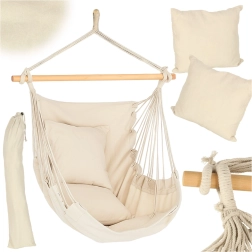 Бразилски висящ стол с поставка за крака 130 см, бежов