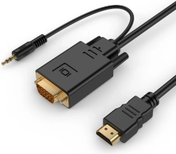 HDMI към VGA конвертор с 3,5 мм аудио, 1,8 м, черен