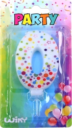Party cake candle number 0 with polka dots