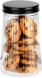 Стъклен оребрен съд за насипни храни 1 л с черен капак