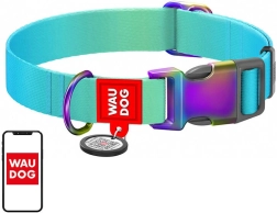 Найлонова каишка за кучета с QR код WAUDOG градиент, синя, размер M