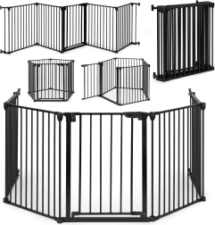 Детска и кучешка предпазна преграда ECOTOYS, 5 панела, метална, черна