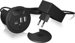 Настолна зарядна станция IB-HUB1407, 2× USB‑A и 1× USB‑C за отвор 60 mm