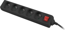 Extension Cord 1.5m Black with 5 Outlets and Switch