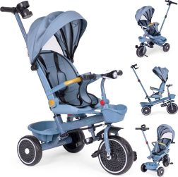 Детска триколка 2в1 с въртяща се седалка и сгъваем сенник, синя ECOTOYS