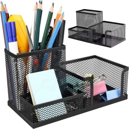 Черен мрежест настолен органайзер с 3 отделения