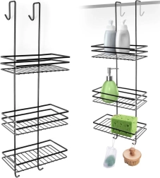 Окачен метален черен душ рафт, тристепенен