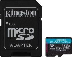MicroSD карта 128 GB Kingston Canvas Go! Plus A2 U3 V30 с адаптер
