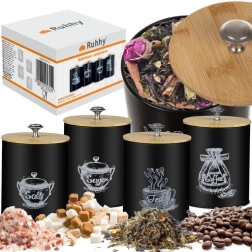 Черни кухненски кутии с бамбукови капаци – 4 бр. Ruhhy