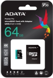 MicroSD карта Premier Pro 64 GB UHS-I U3 V30 A2 + SD адаптер