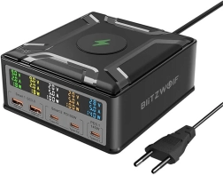 Универсално зарядно BlitzWolf BW-S28 с безжично зареждане, черно