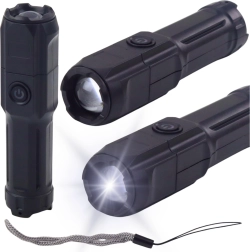 LED фенер с зум, 3 режима, зареждане през USB, черен
