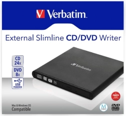 Външна slim записвачка CD/DVD USB 2.0 VERBATIM