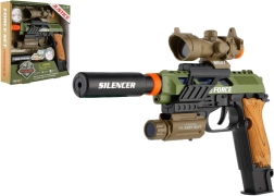 Пластмасов пистолет със светлина и звук на батерии с аксесоари