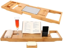 Бамбукова вана етажерка Домашно спа – разтегаема поставка за вана