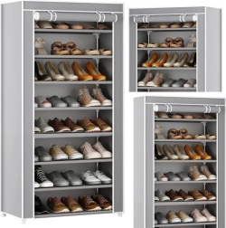 8-етажна етажерка за обувки с прахоустойчив калъф – сива