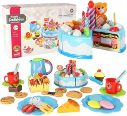 Рожденденска торта за рязане със сменяеми парчета със велкро, комплект от 80 части – синя