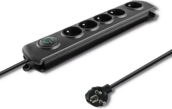 Surge-protected power strip 5x with switch, 1.8 m, black