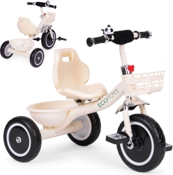 Детско триколесно колело с кошничка и звънец, бежово, ECOTOYS