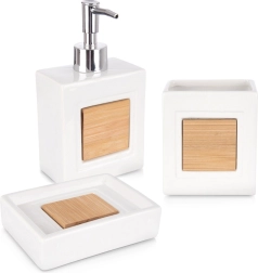 Бяла доломитова 3-частна баня комплект с бамбук