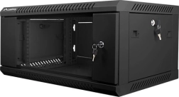 Стенен 19" инсталационен шкаф 4U 600×450 мм със стъклена врата – черна