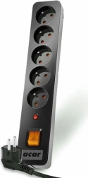 Surge-protected extension socket ACAR X5, 1.5 m, black