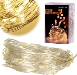 Декоративни LED медни лампички топла бяла – 10 м, 100 LED