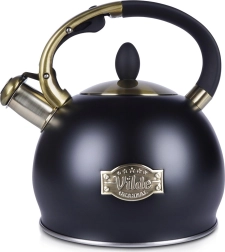 Черна неръждаема кана със свирка 3 l