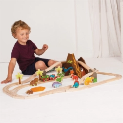Дървена динозавърска влакова писта BIGJIGS RAIL, 49 части