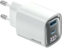 30W GaN Wall Charger with LED Display USB + USB‑C White