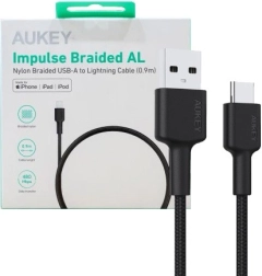 AUKEY USB-C to USB-A cable 0.9 m, 60 W PD, braided nylon, black