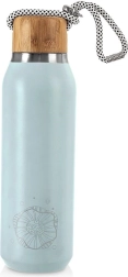 Stainless steel thermos 580 ml blue with bamboo lid