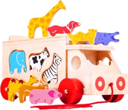 Bigjigs Toys дървен дърпач със животни и сортер за форми