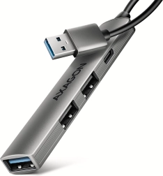 Axagon hue-sta алуминиев USB хъб 4× порта (1× USB‑A 5 Gbps, 2× USB‑A 2.0, 1× USB‑C 2.0) с 12 см кабел