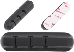 Самозалепващ силиконов органайзер за кабели, 3 слота, черен